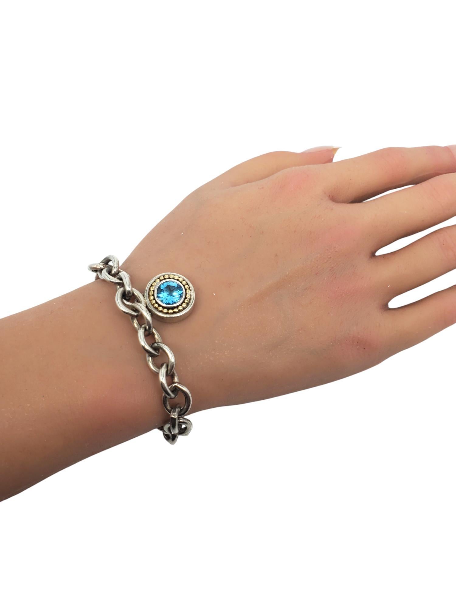 Sadye L Vassil Sterling & 14K Gold Plated Blue Topaz Charm Bracelet #20745 For Sale 4