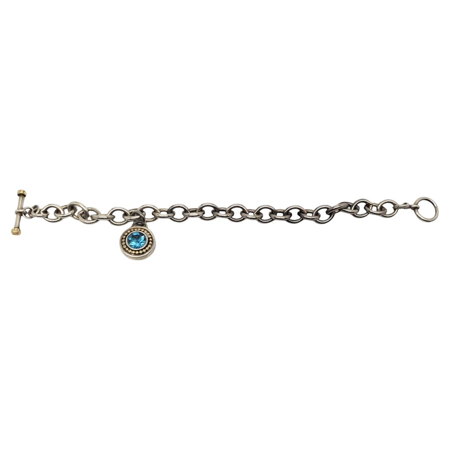 Sadye L Vassil Sterling & 14K Gold Plated Blue Topaz Charm Bracelet #20745 For Sale