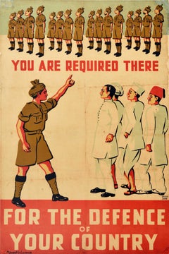 Original Vintage WWII Poster Indian Army Recruitment For Defence Of Your Country