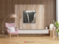 "Grand Mountain & Waterfall", Silver impasto painting, solid acrylic on canvas