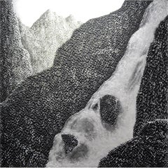 « Grand Mountain - Waterfall », peinture en pâte d'argent, acrylique massif sur toile