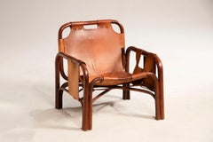 Safari Armchair in Leather and Bamboo by Tito Agnoli, 1960s