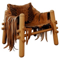 Safari Armchair in Leather and Walnut by Nocod Studio