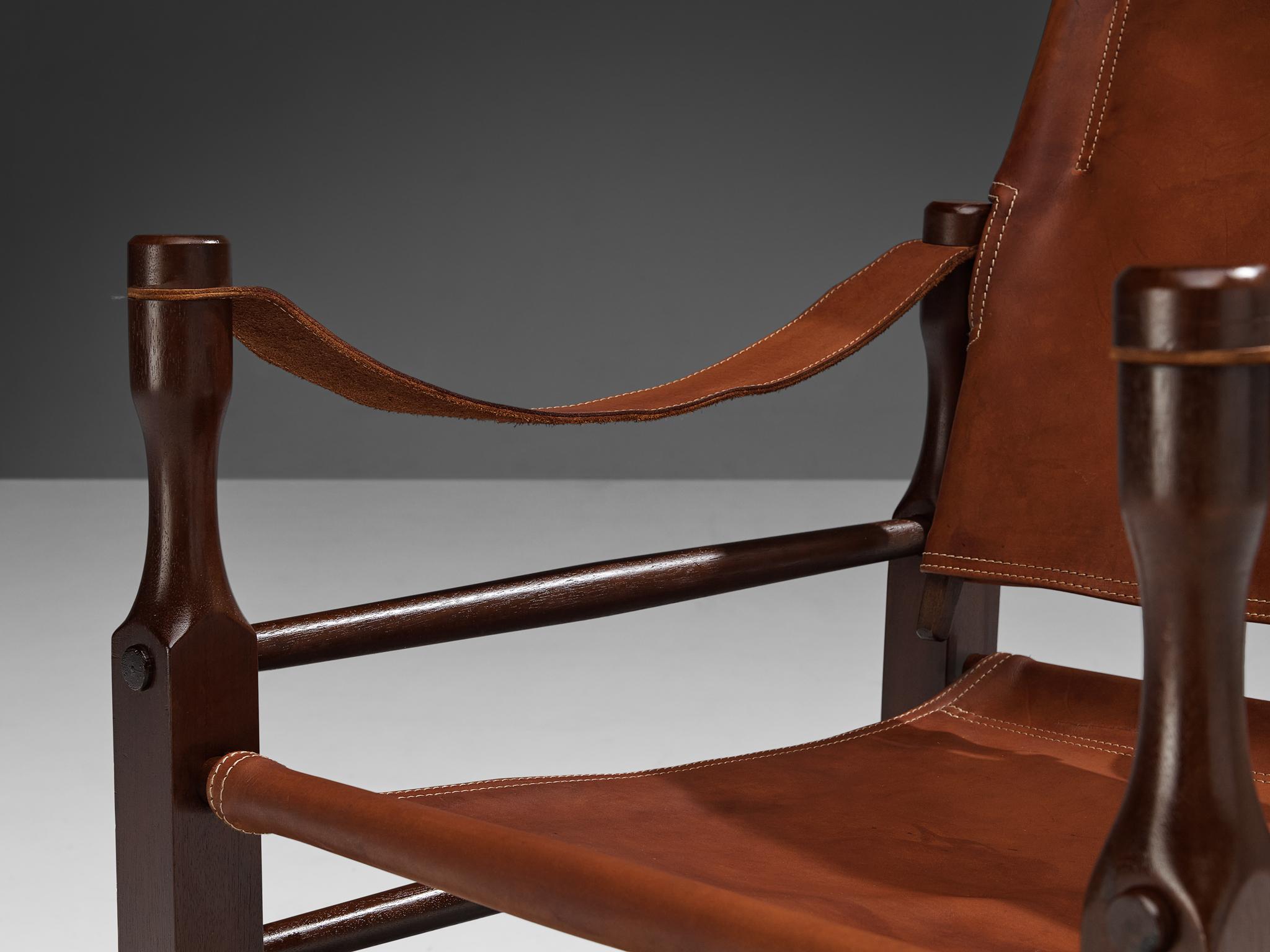 Safari-Sessel aus cognacfarbenem Naturleder (Moderne der Mitte des Jahrhunderts) im Angebot