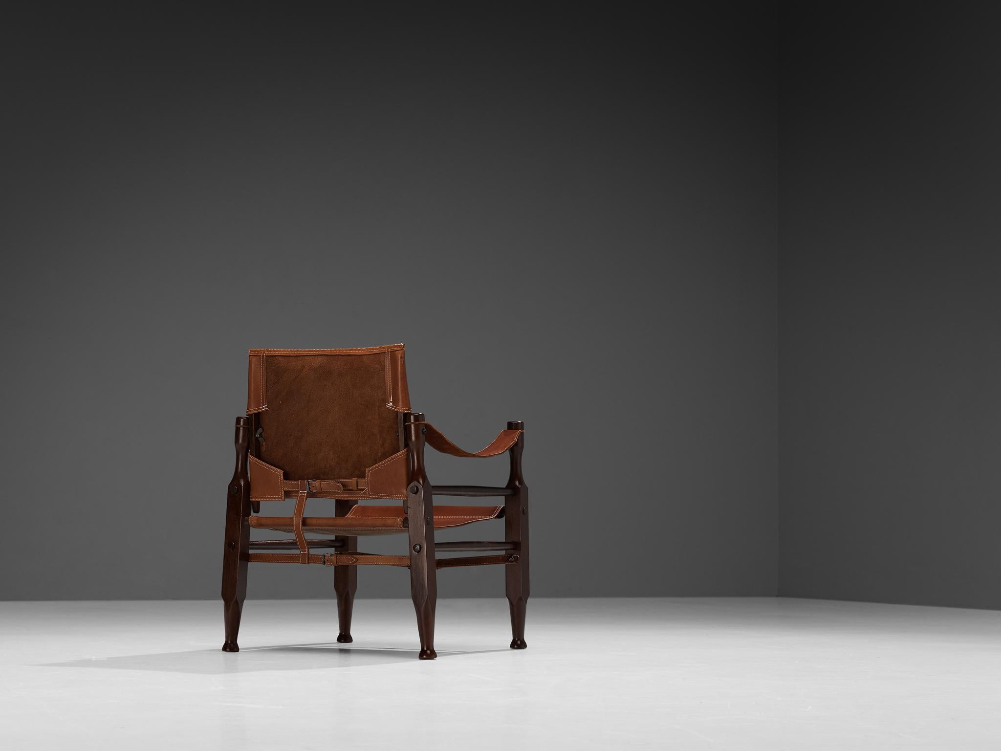 Safari-Sessel aus cognacfarbenem Naturleder (Europäisch) im Angebot