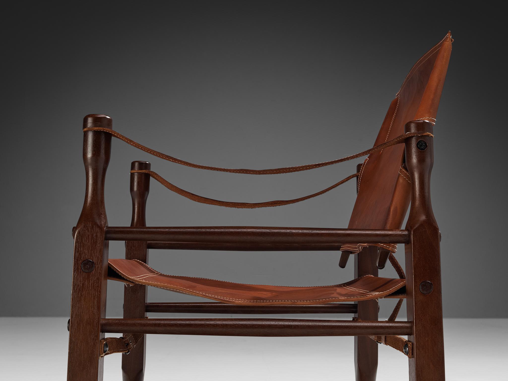Safari-Sessel aus cognacfarbenem Naturleder (Ende des 20. Jahrhunderts) im Angebot