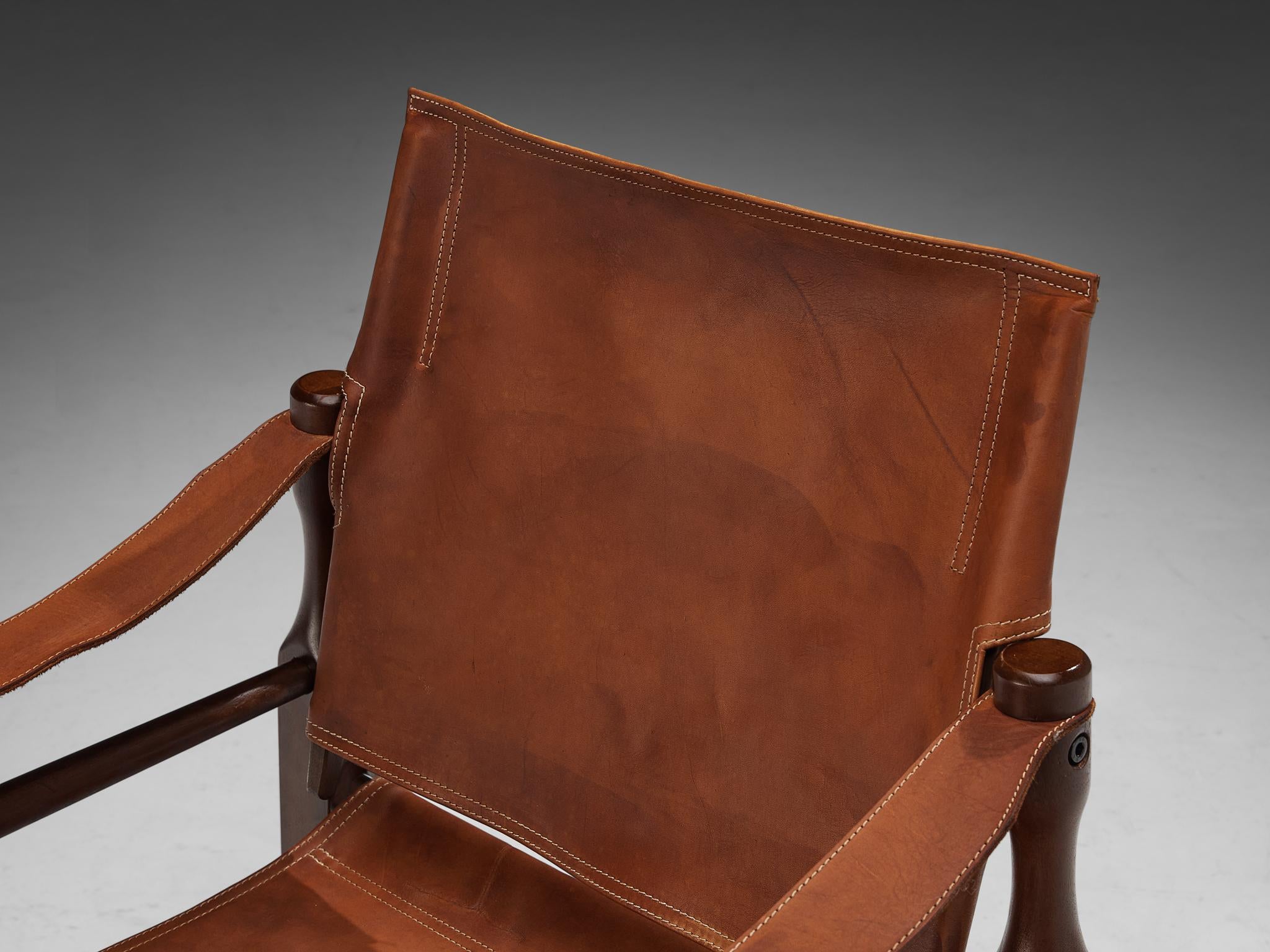 Safari-Sessel aus cognacfarbenem Naturleder im Angebot 1