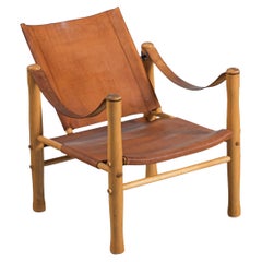 Swedish Safari Armchair in Natural Cognac Leather and Birch 