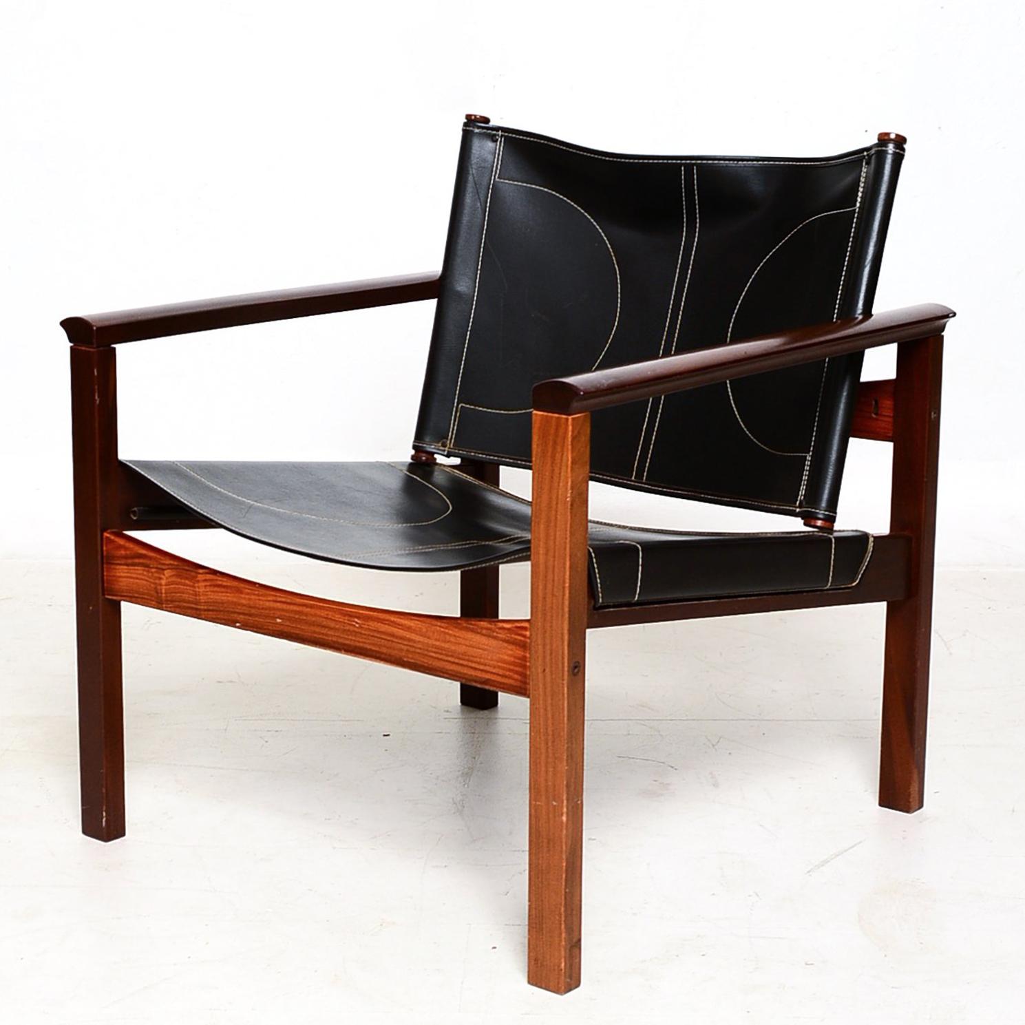 Safari Armchairs Leather and Rosewood Michel Arnoult 4