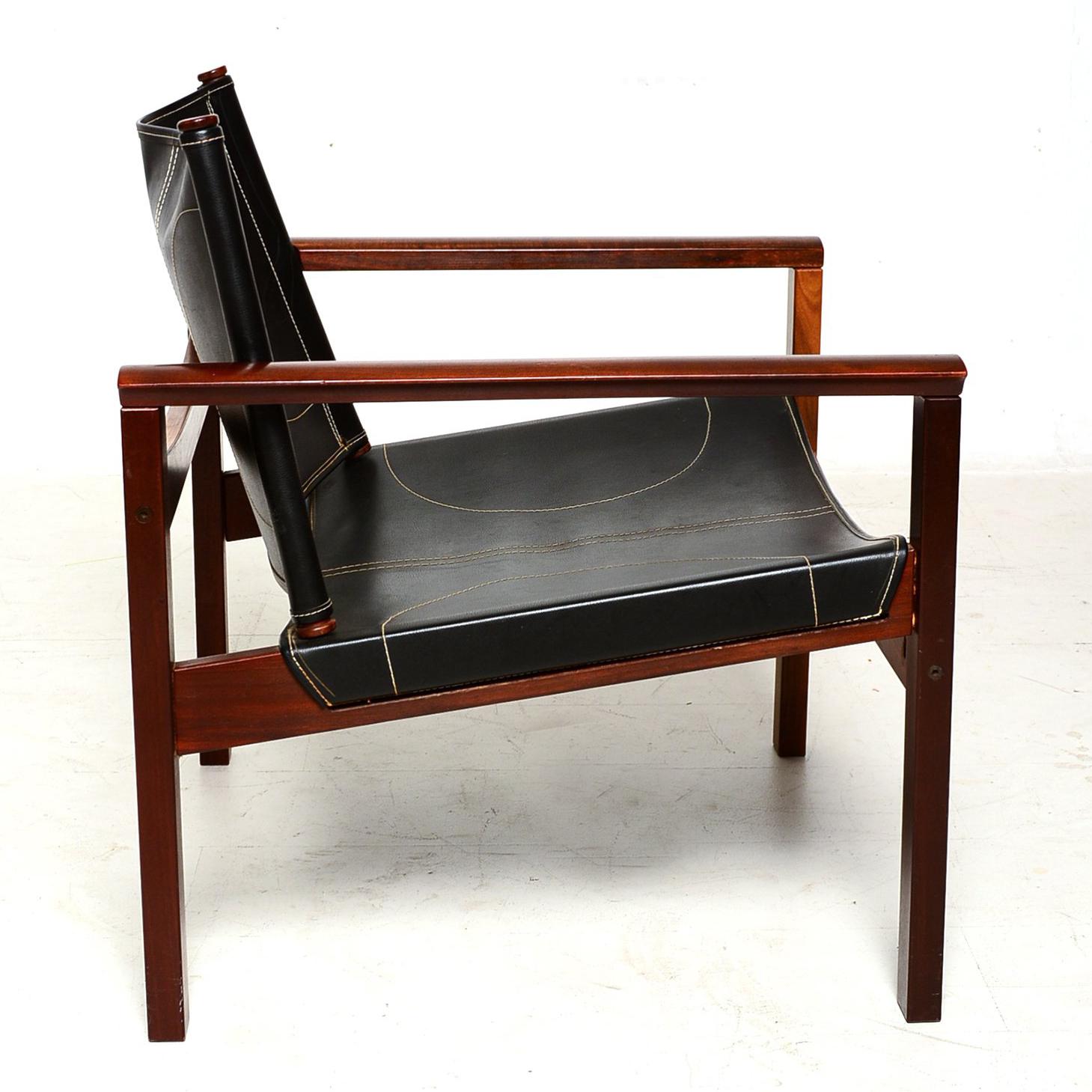 American Safari Armchairs Leather and Rosewood Michel Arnoult