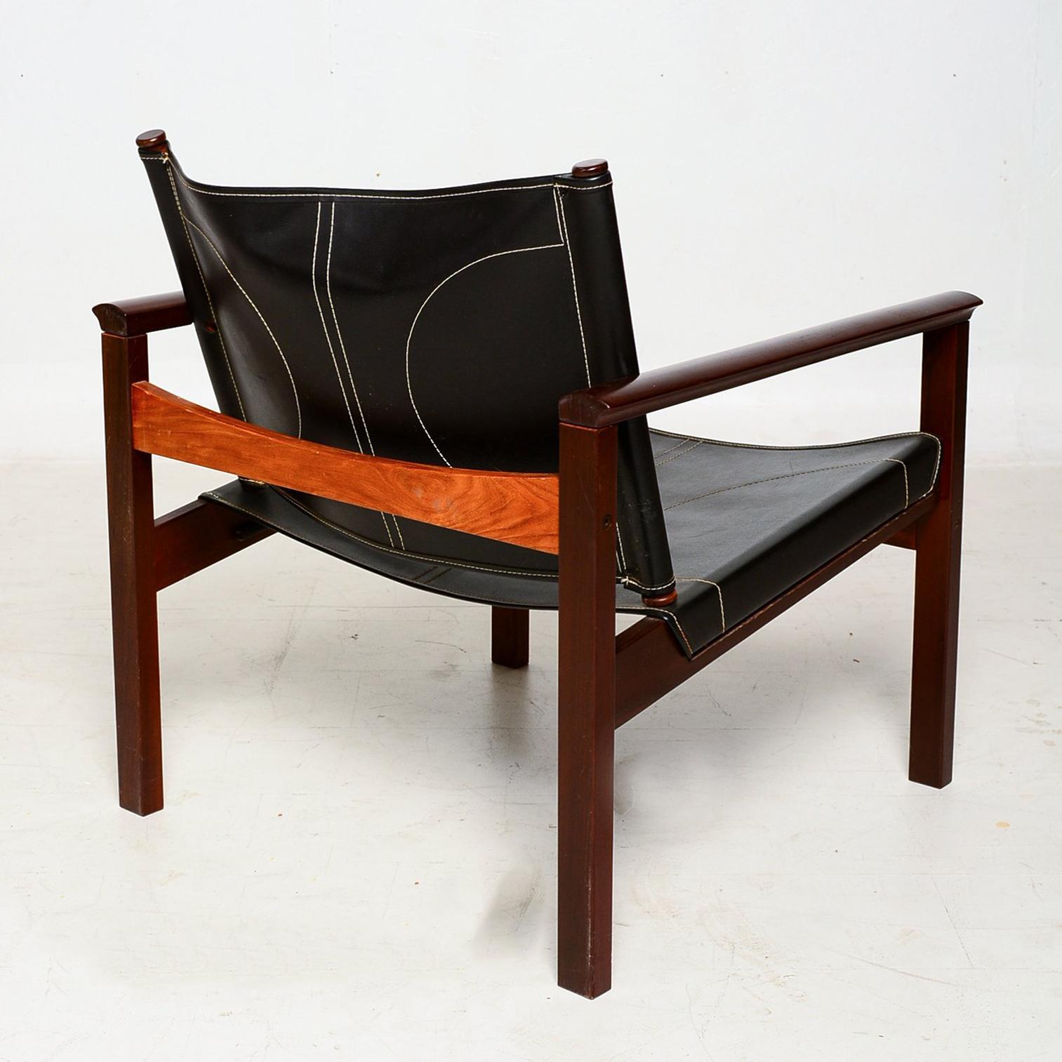 Safari Armchairs Leather and Rosewood Michel Arnoult In Good Condition In Chula Vista, CA