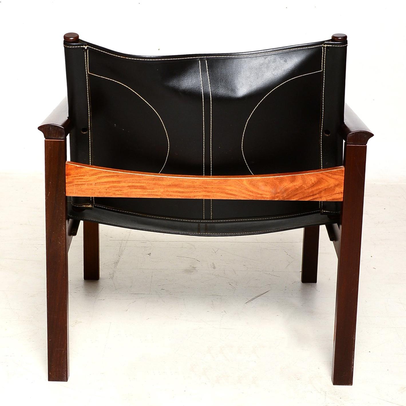Late 20th Century Safari Armchairs Leather and Rosewood Michel Arnoult