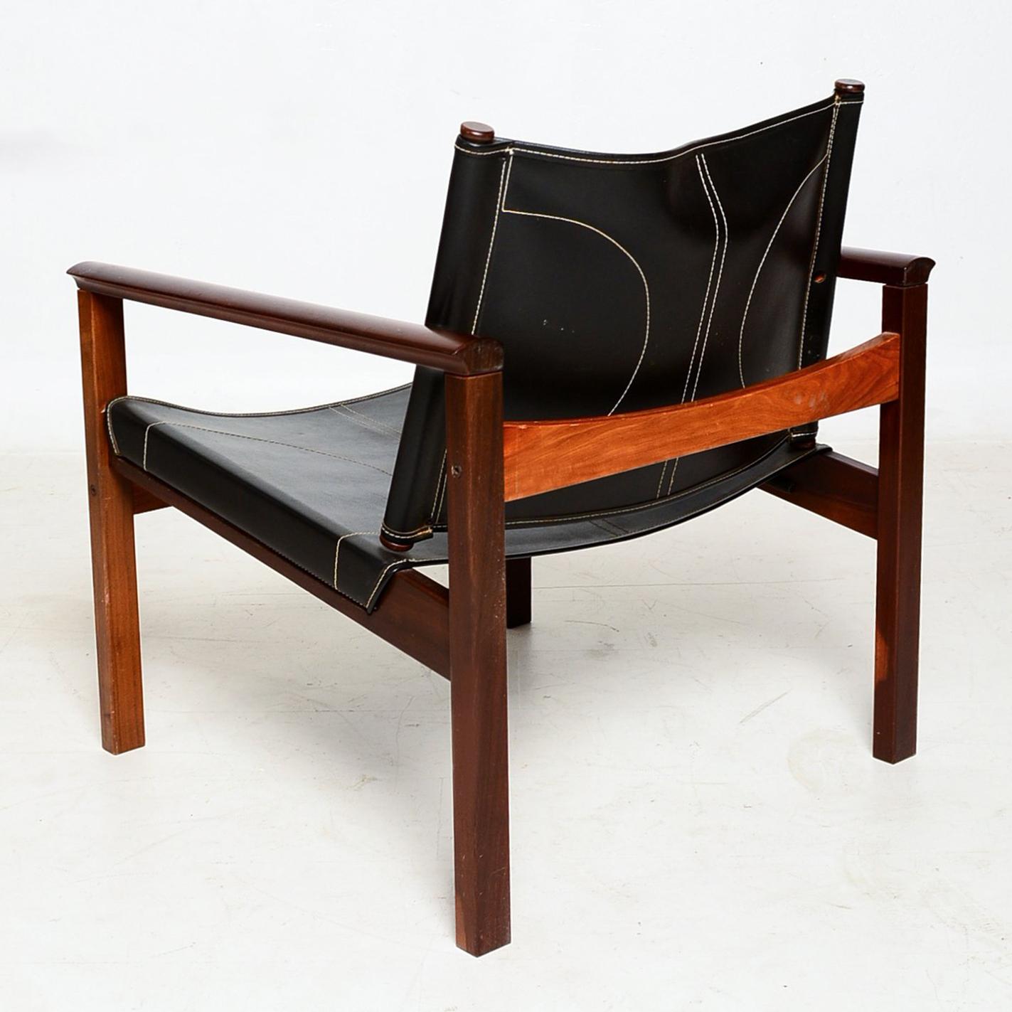 Safari Armchairs Leather and Rosewood Michel Arnoult 2