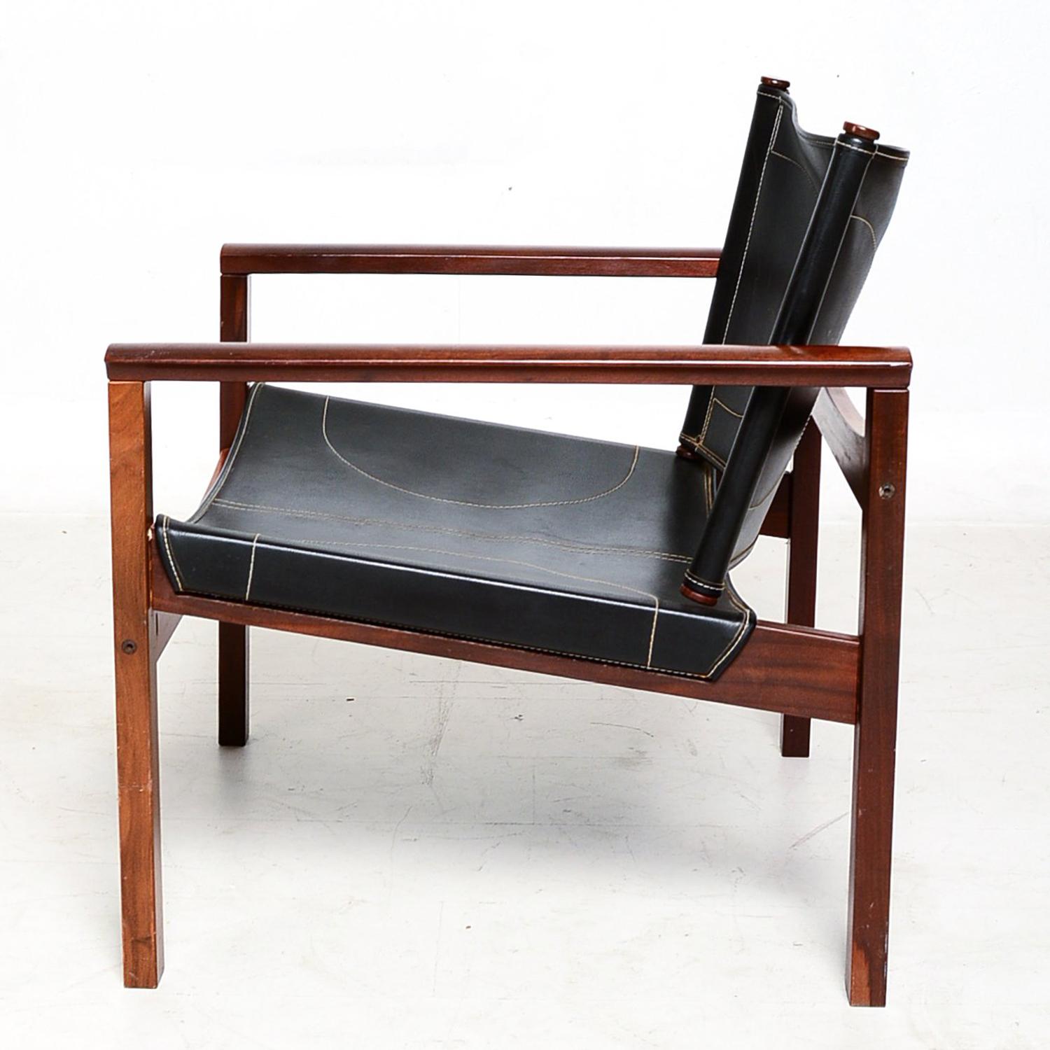 Safari Armchairs Leather and Rosewood Michel Arnoult 3