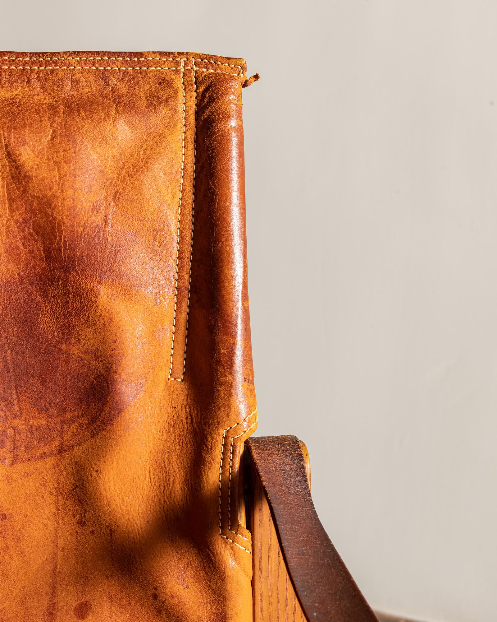 Safari Chair by Kaare Klint in Cognac Leather, Denmark, 1960s For Sale 1