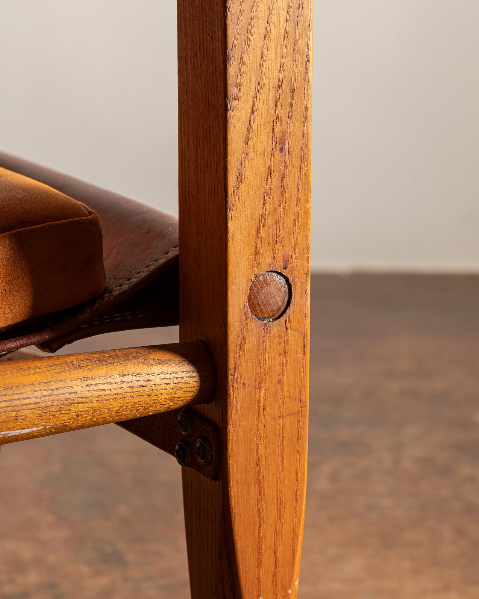Safari Chair by Kaare Klint in Cognac Leather, Denmark, 1960s For Sale 3