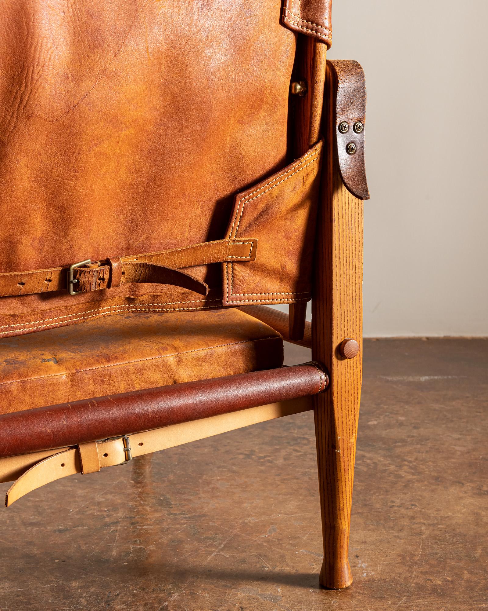 Safari Chair by Kaare Klint in Cognac Leather, Denmark, 1960s For Sale 6