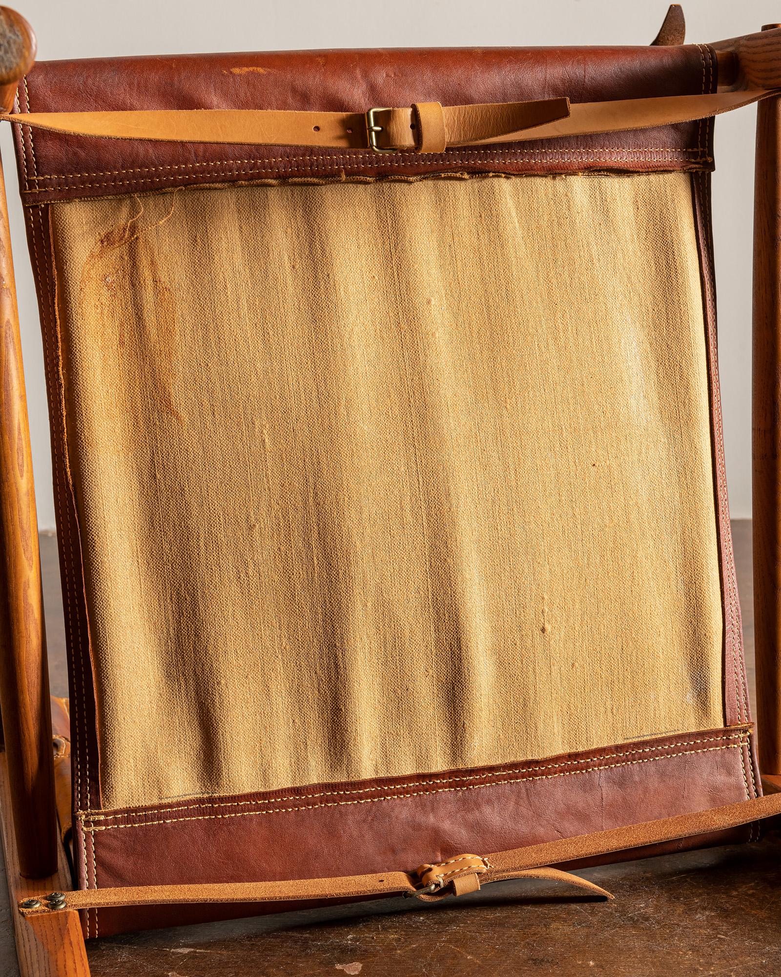 Safari Chair by Kaare Klint in Cognac Leather, Denmark, 1960s For Sale 7