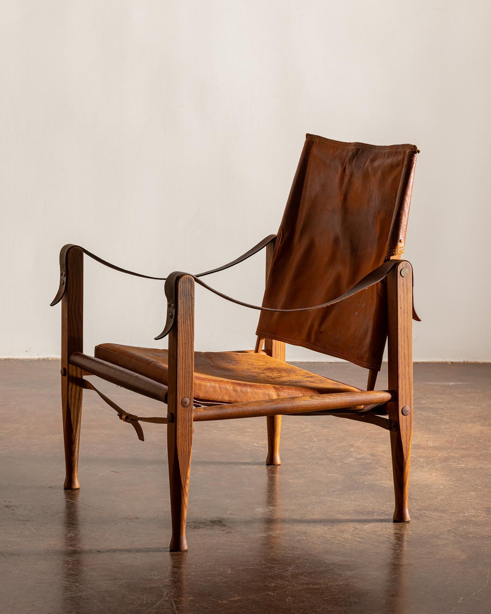 Danish Safari Chair by Kaare Klint in Cognac Leather, Denmark, 1960s For Sale