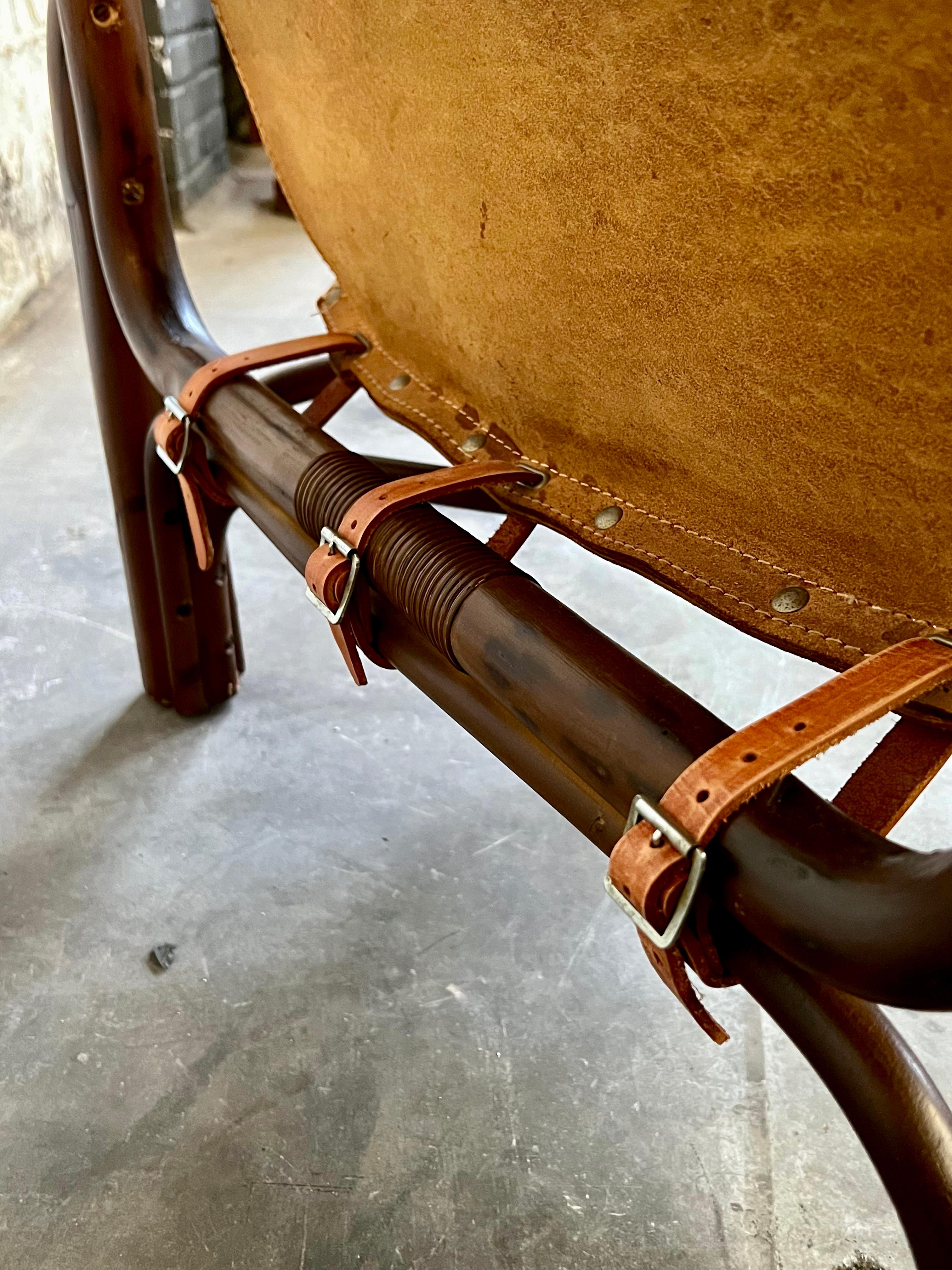 Leather Safari chair by Tito Agnoli, Italy 1960 For Sale