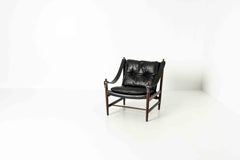 Safari Chair in Black Leather and Wood, 1960s