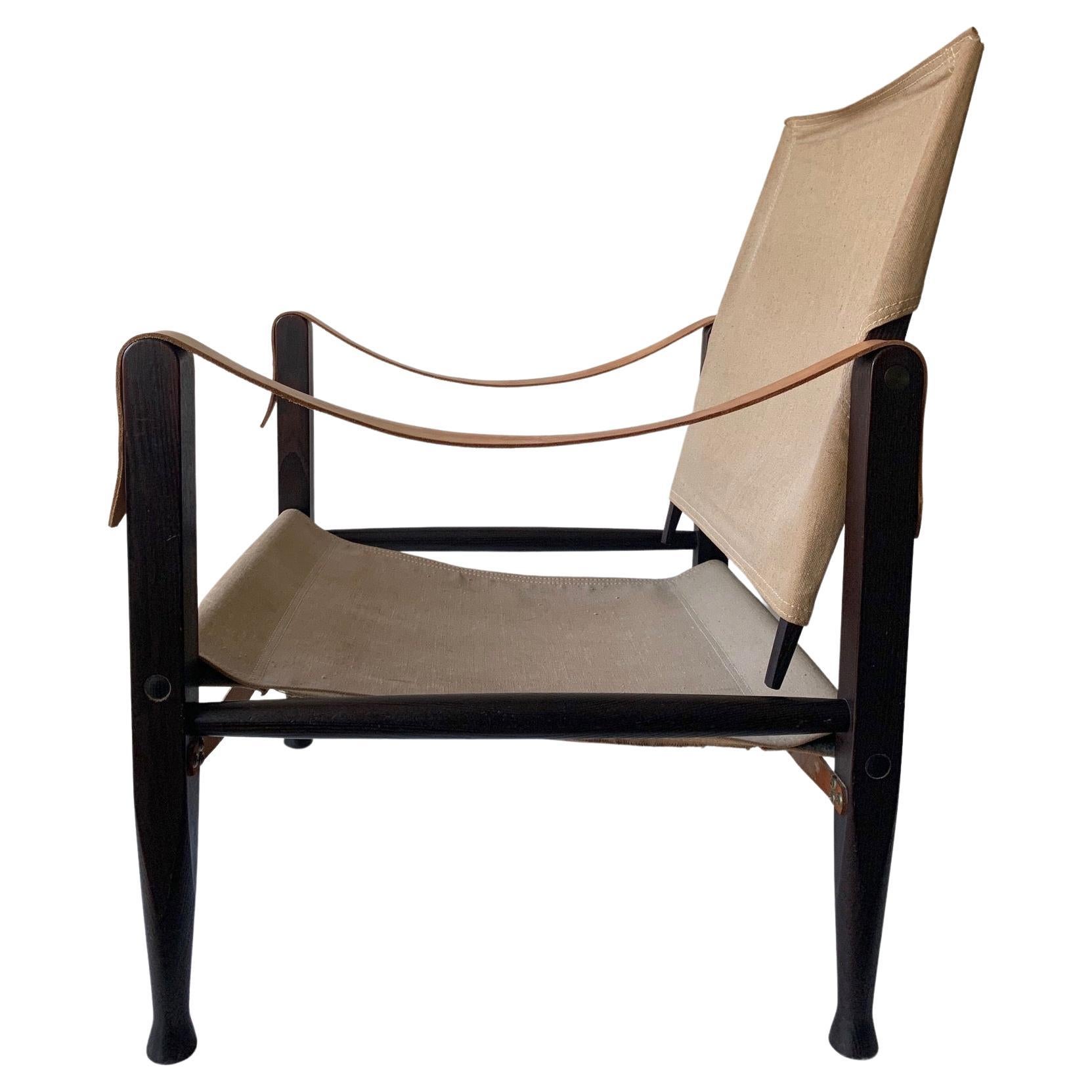 Safari chair in canvas by Kaare Klint for Rud Rasmussen, Denmark, model KK47000 For Sale