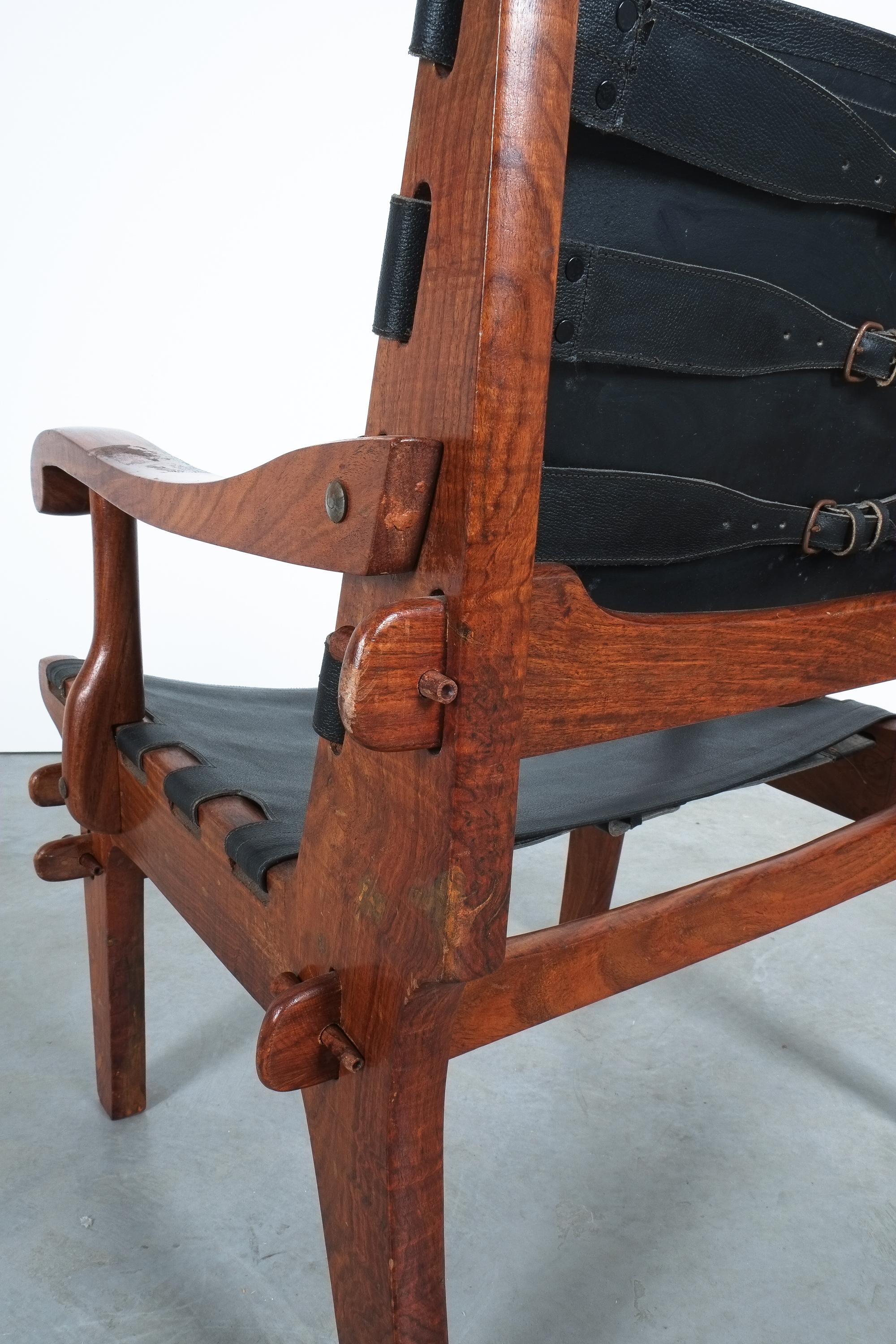Safari Chairs Angel Pazmino Rosewood Hunting Armchairs Black Original Leather For Sale 3