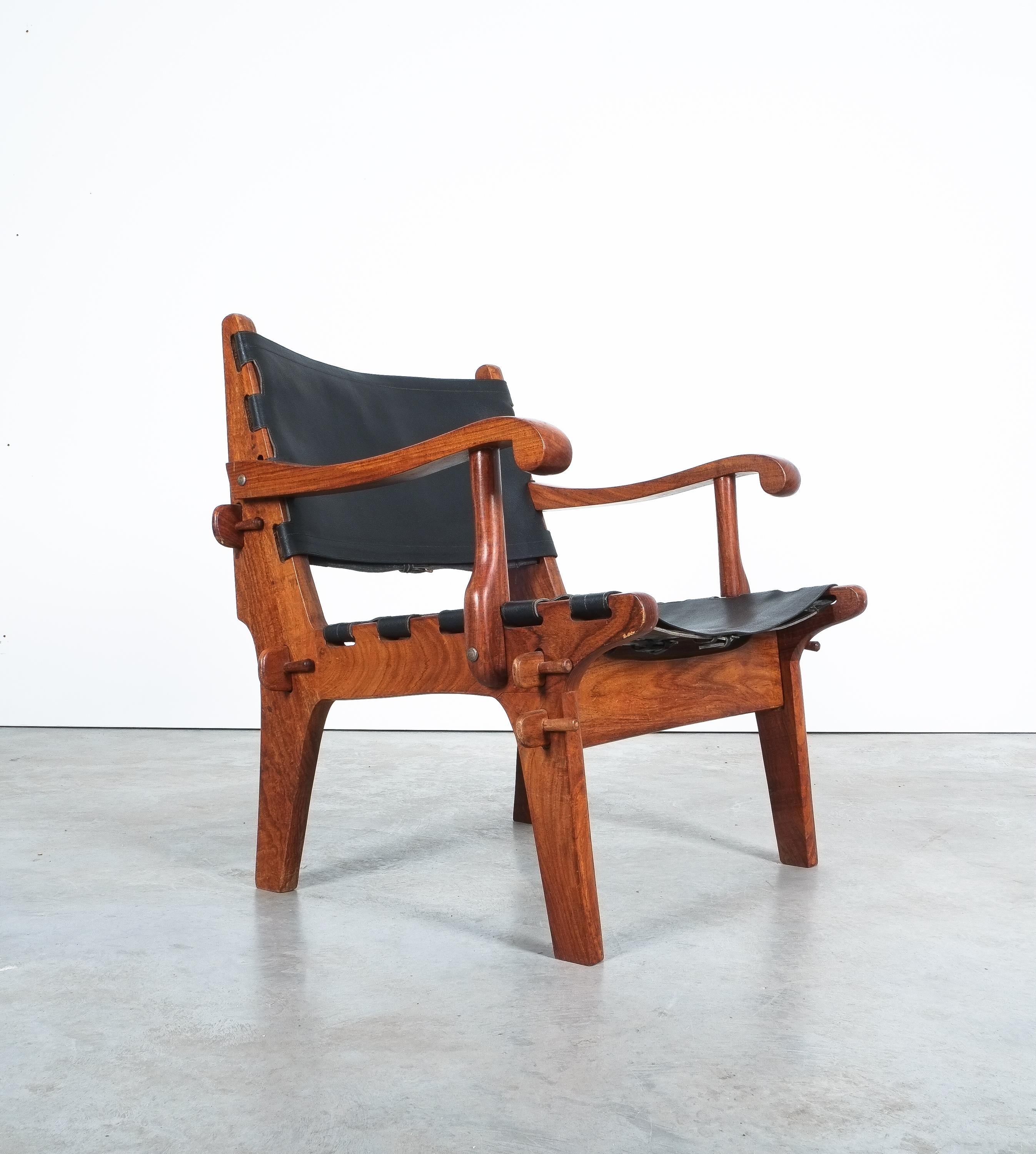 Safari Chairs Angel Pazmino Rosewood Hunting Armchairs Black Original Leather For Sale 1