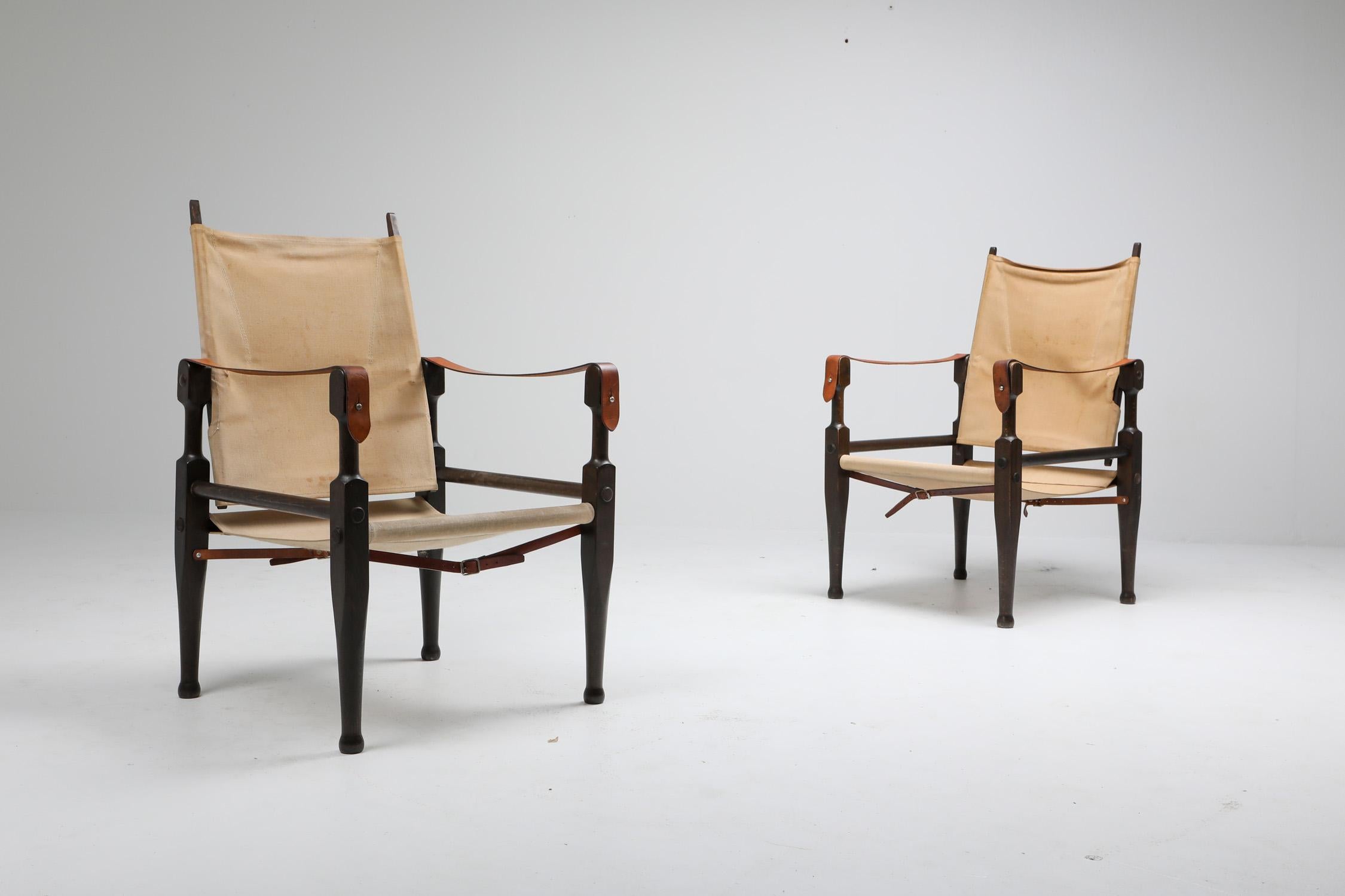 Scandinavian Modern Safari Chairs Designed by Kaare Klint for Rud Rasmussen, Denmark, 1960s