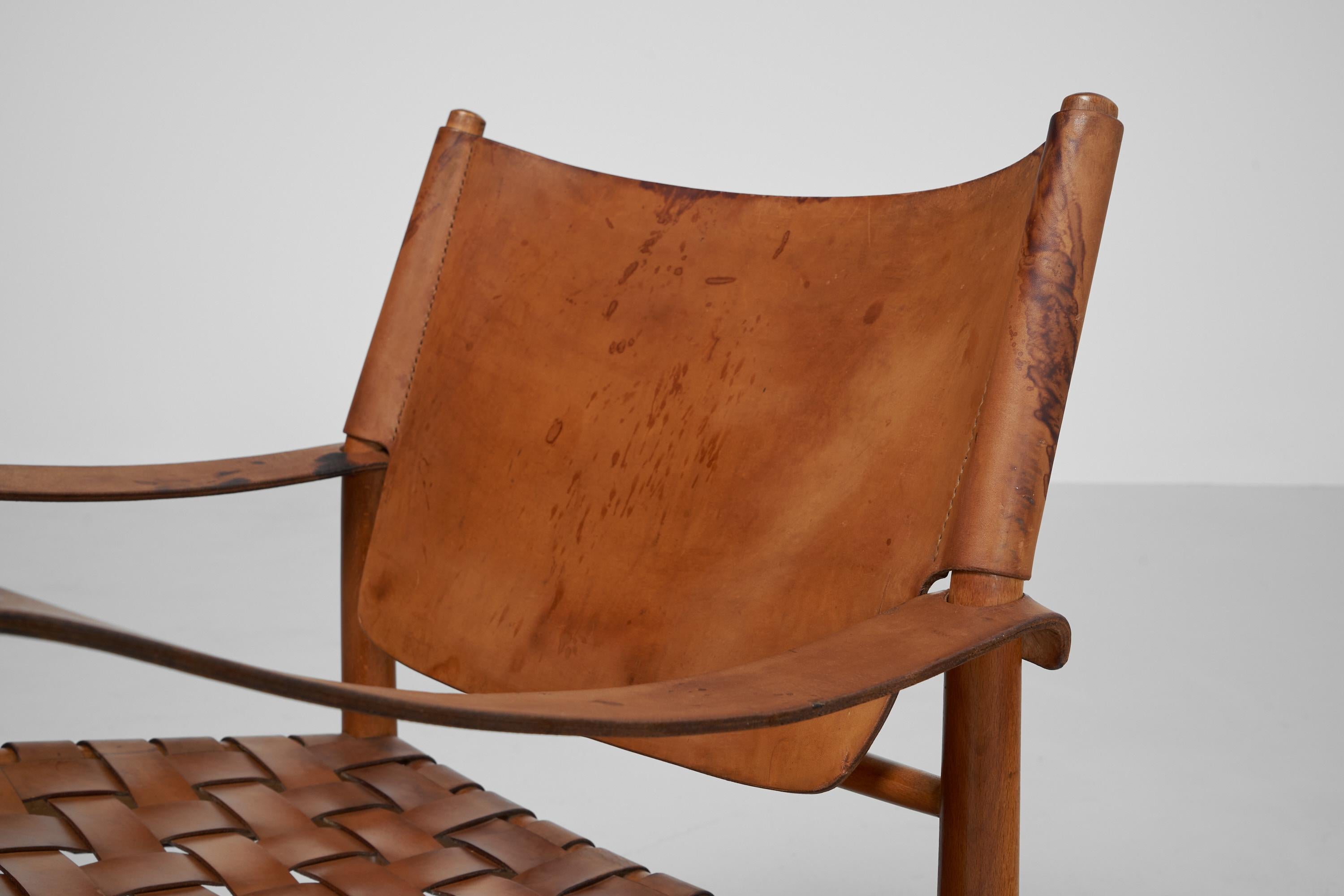 Safari Chairs in Oak and Leather, Sweden, 1950 4