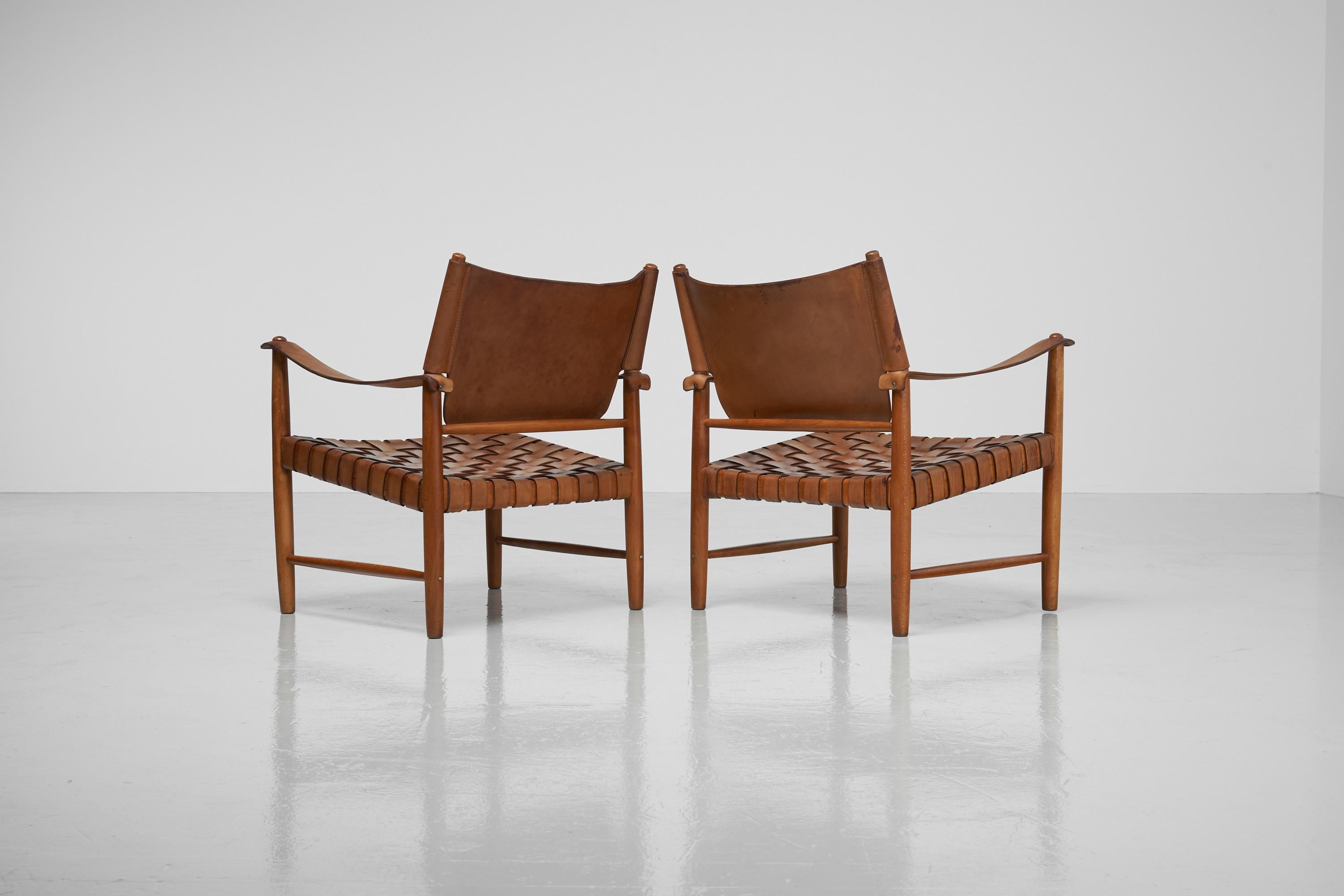 Safari Chairs in Oak and Leather, Sweden, 1950 2