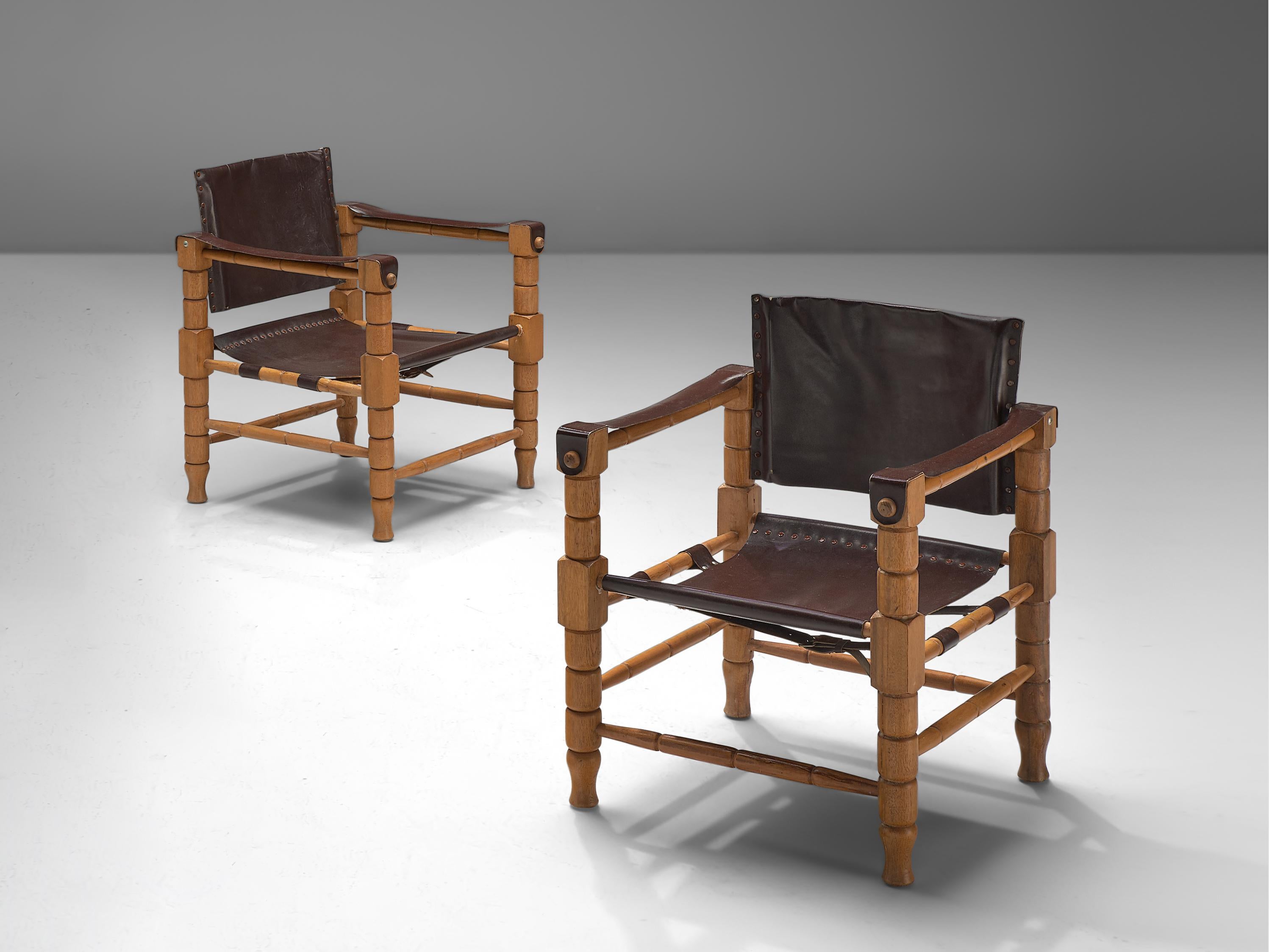 European Safari Chairs with Sculptural Wooden Frames