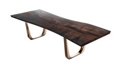 "Safari" Dining Table with Bronze and Live Edge Top, Handmade, Istanbul