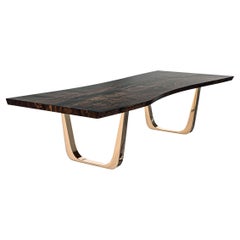 "Safari" Dining Table with Bronze and Live Edge Top, Handmade, Istanbul