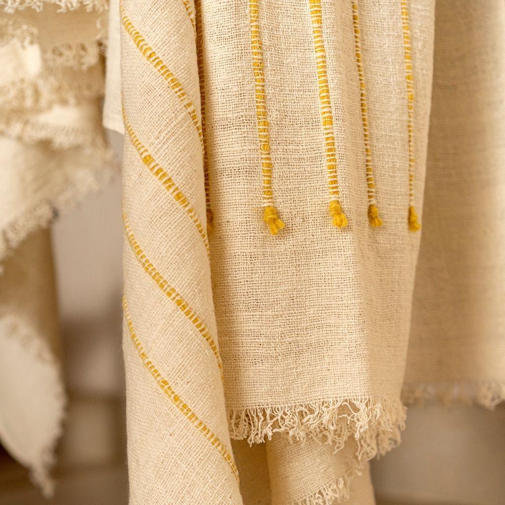 Safari Handloom White Merino Organic Cotton Throw, Hand Knotted Stripes Design For Sale 1