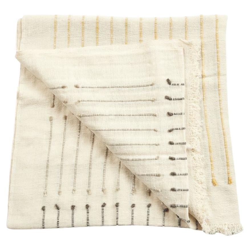 Safari Handloom White Merino Organic Cotton Throw, Hand Knotted Stripes Design For Sale