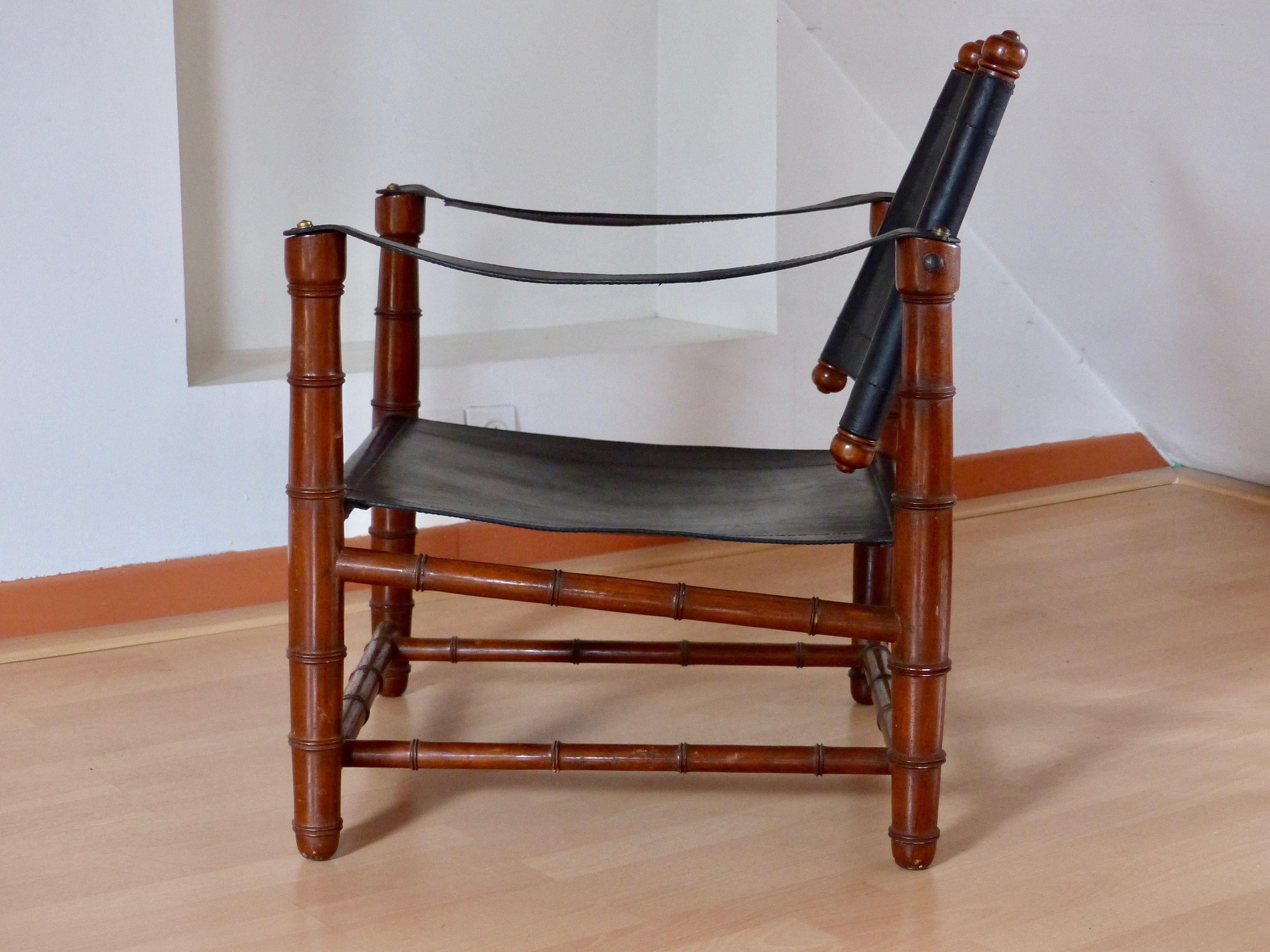 Unknown Safari Leather Chair 1940s Art Deco For Sale