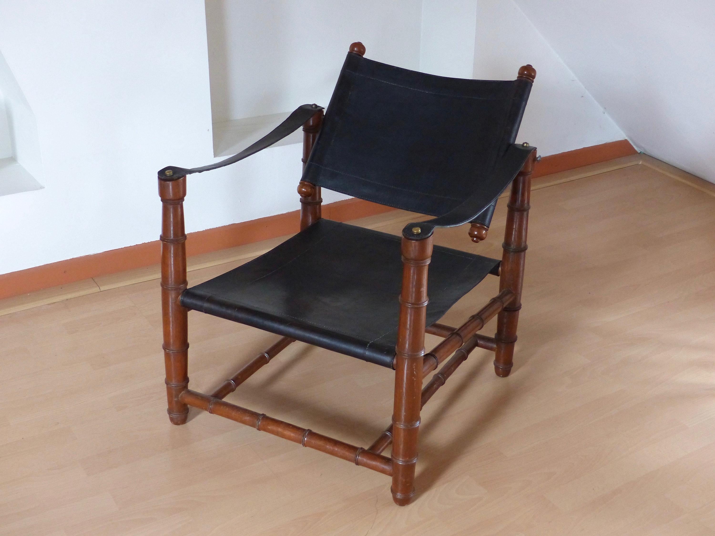 Mid-20th Century Safari Leather Chair 1940s Art Deco For Sale