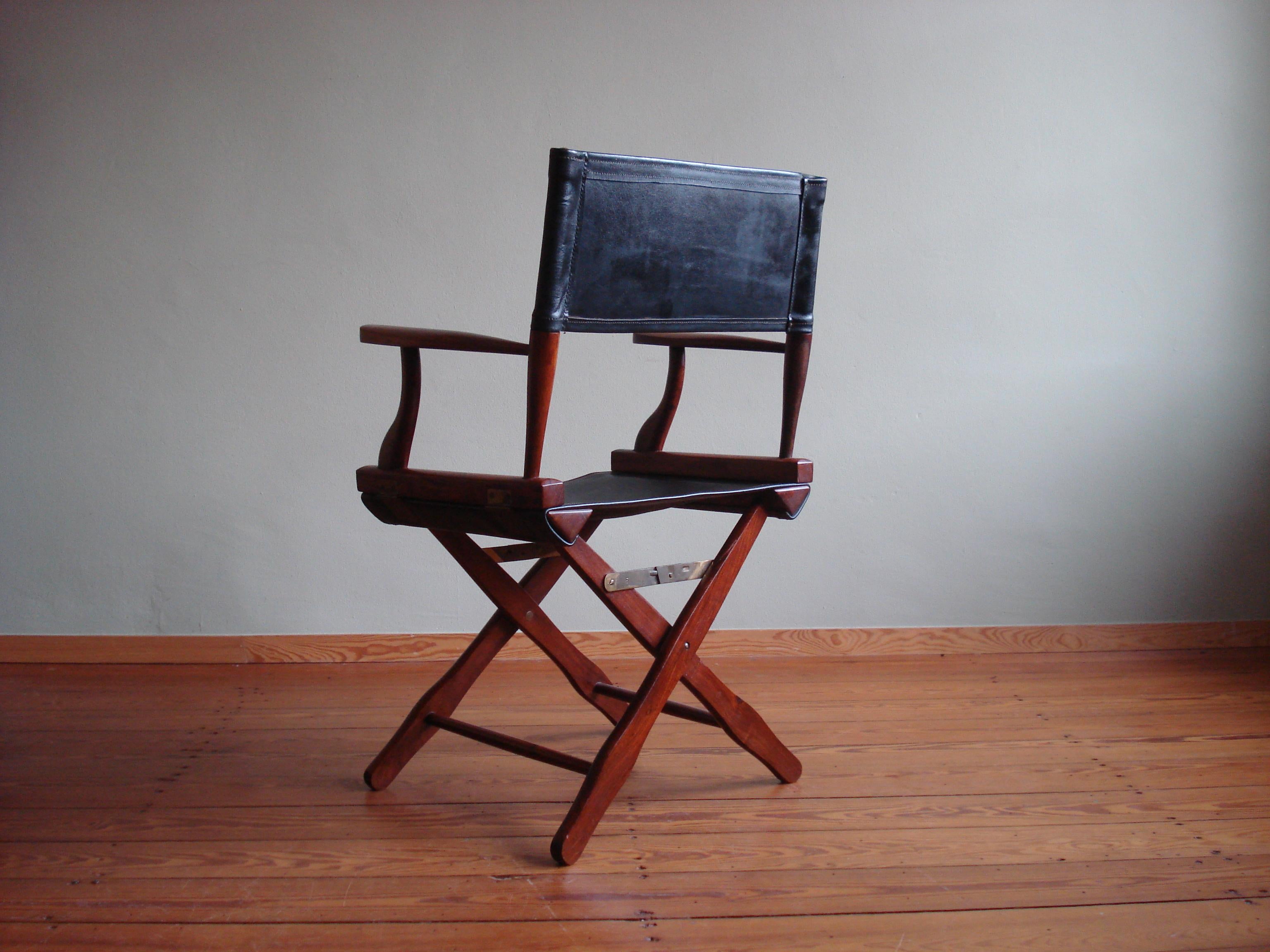 Mid-Century Modern Safari leather folding chair from M. Hayat & Bros  For Sale