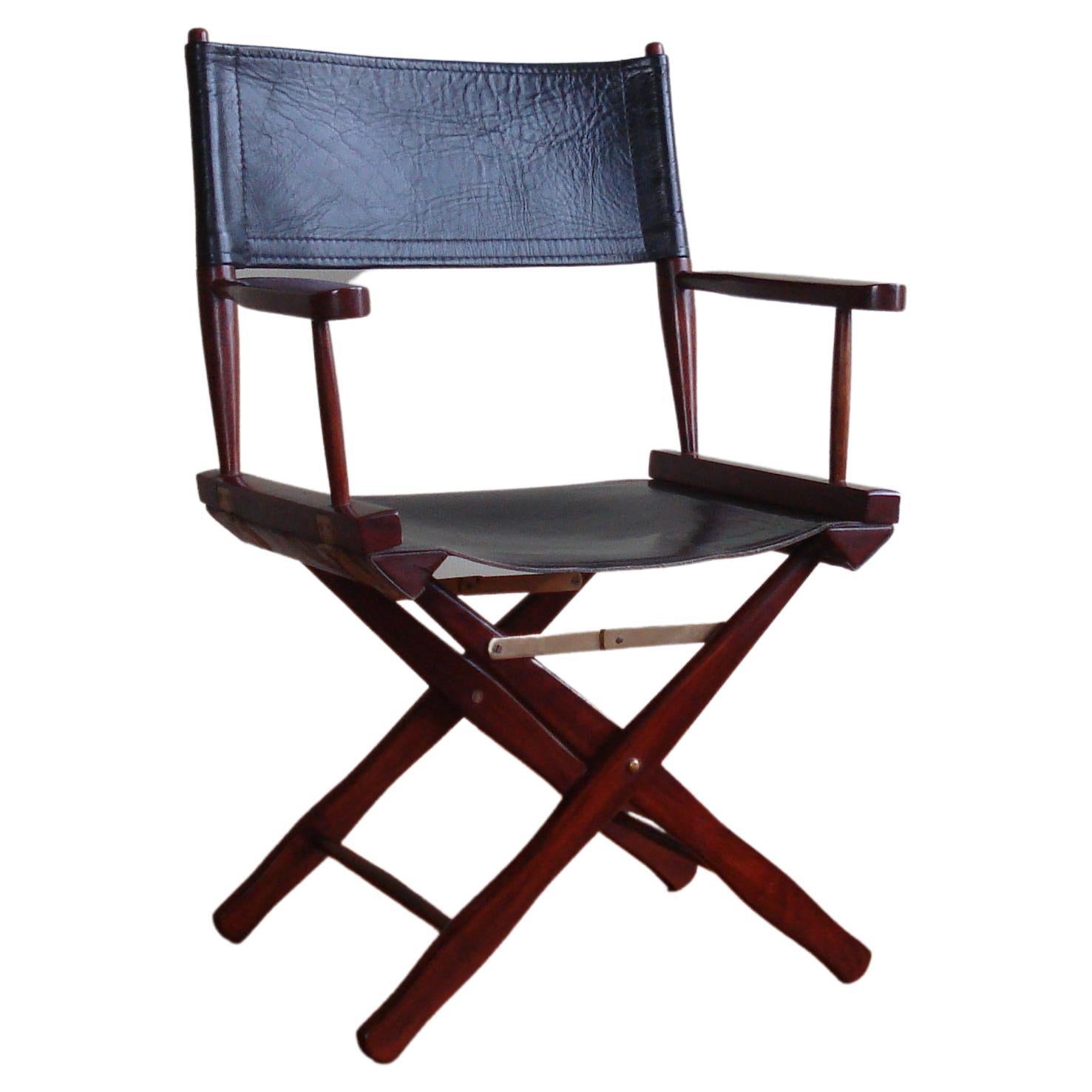 Safari leather folding chair from M. Hayat & Bros  For Sale