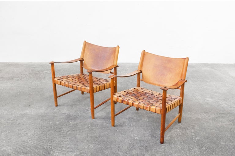 Safari Leather Lounge Chairs in the Style of Børge Mogensen For Sale 4
