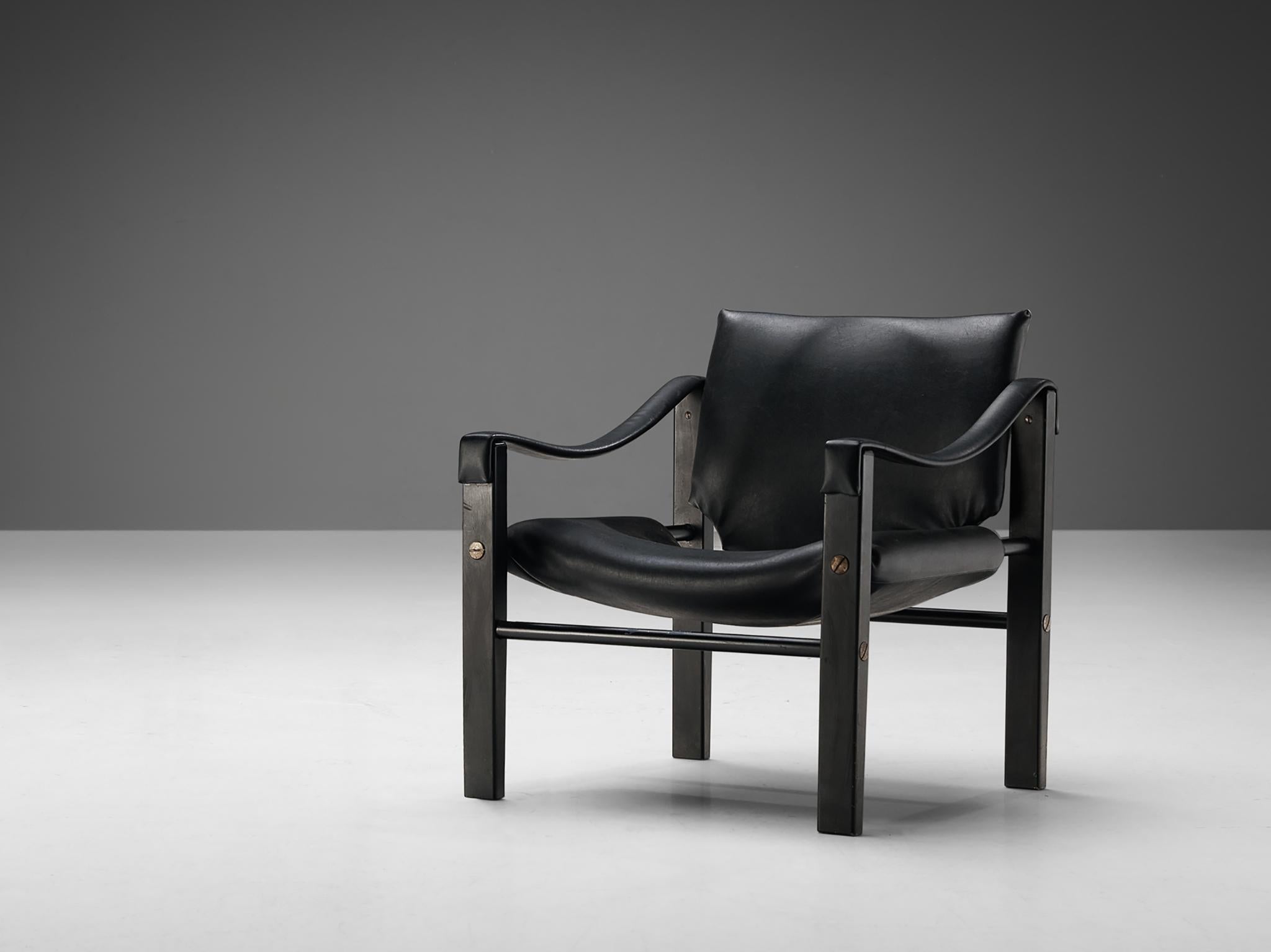 British 'Safari' Lounge Chair in Black Vinyl  For Sale