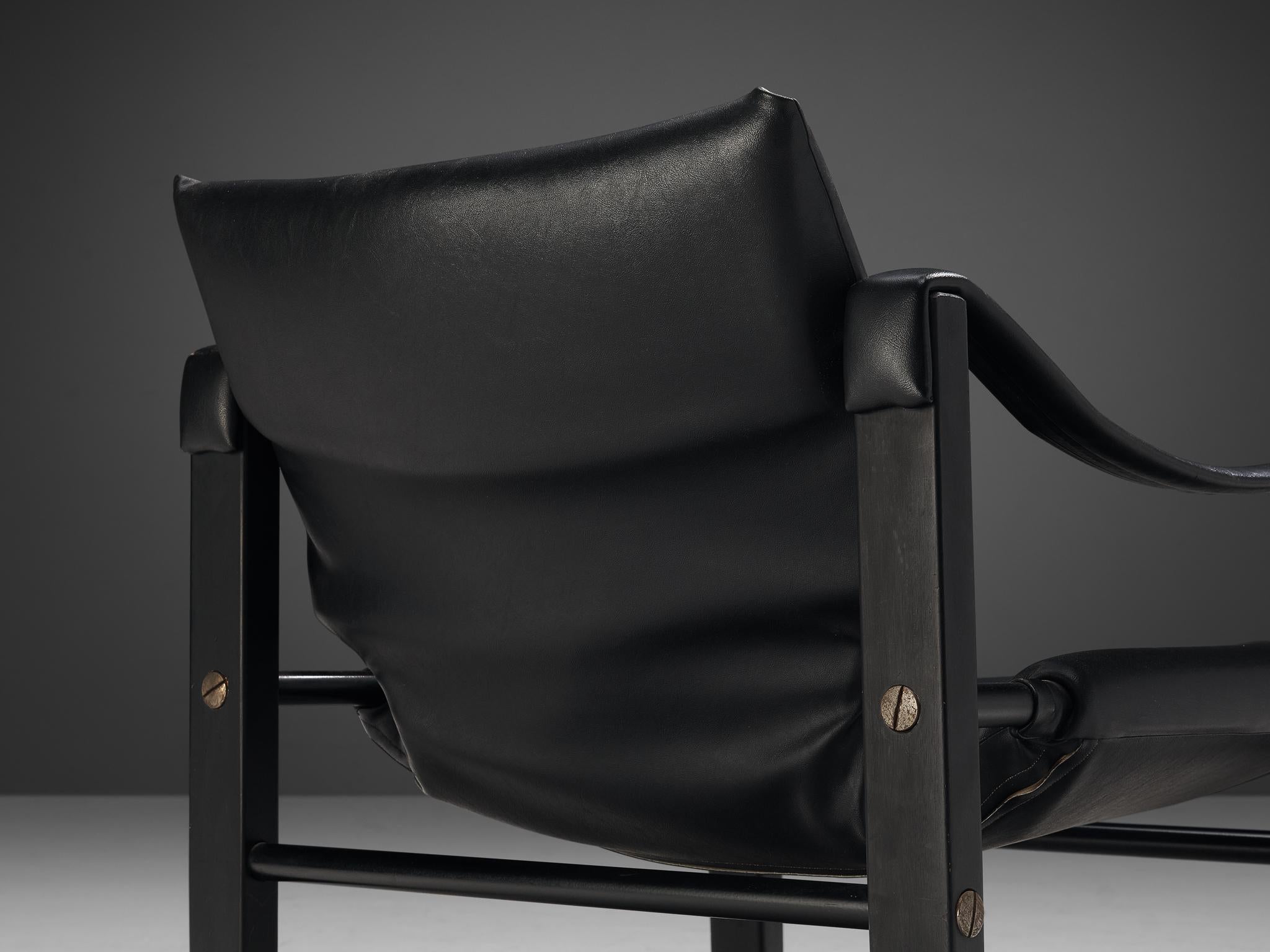 Mid-20th Century 'Safari' Lounge Chair in Black Vinyl  For Sale