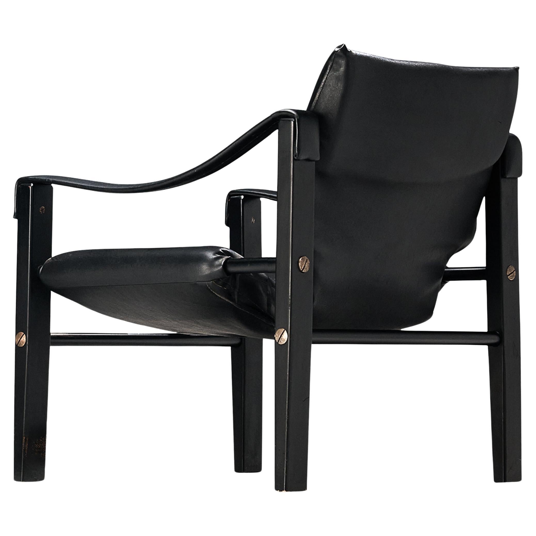 'Safari' Lounge Chair in Black Vinyl  For Sale