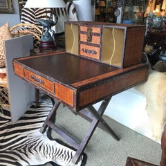 Safari Motif Raffia Covered "Fold Up" Campaign Field Desk