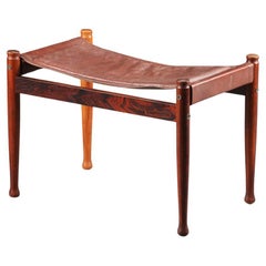 Retro Safari rosewood and leather Erik Worts Ottoman for Niels Eilersen, Denmark, 1960