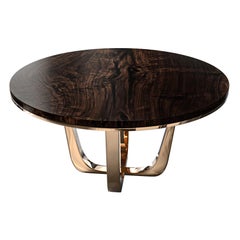 "Safari" Round Table with Bronze and Walnut Top, Handmade, Istanbul