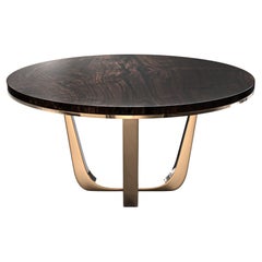 "Safari" Round Table with Bronze and Walnut Top, Handmade, Istanbul