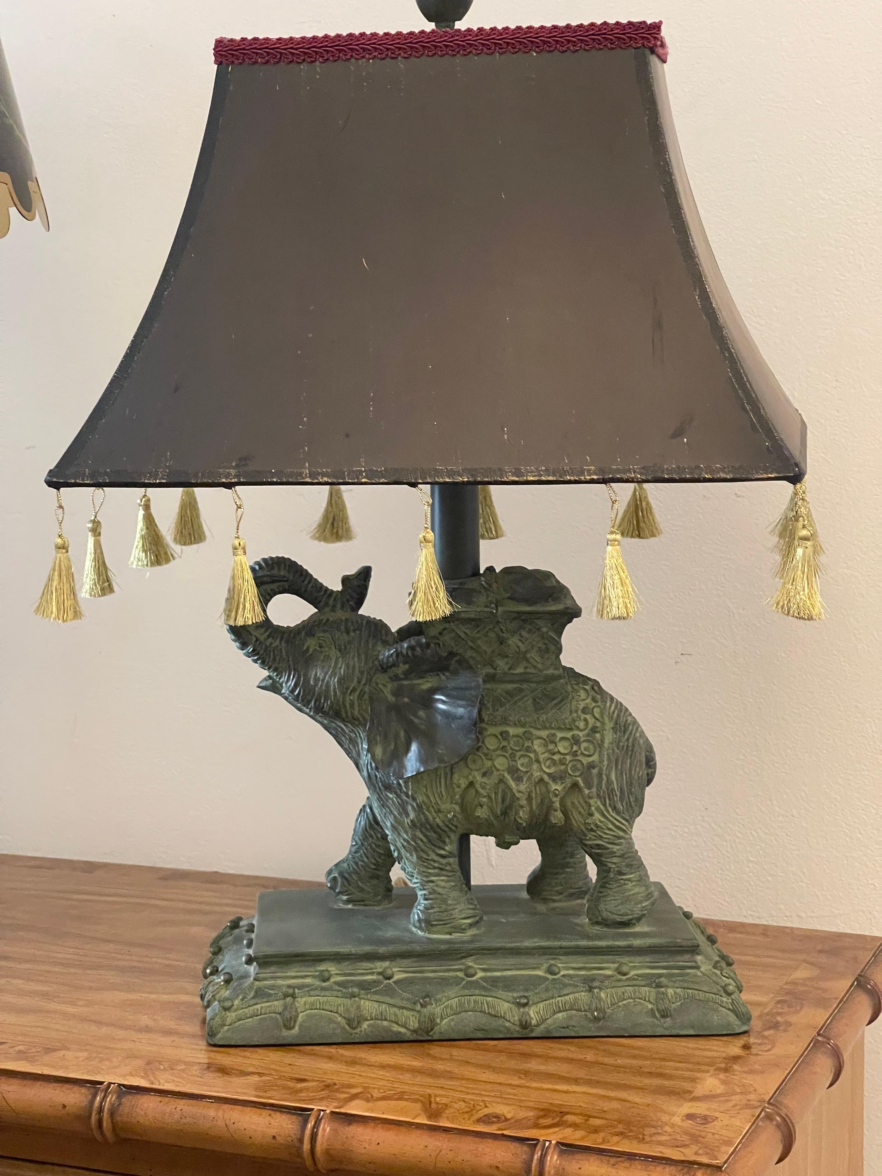 Vintage safari style British Colonial Stule elephant base lamp. Sculpture material.