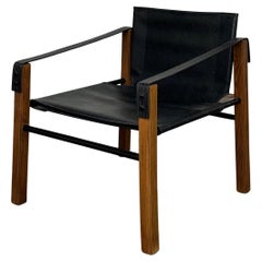 Safari Style Lounge Chair in Black Leather